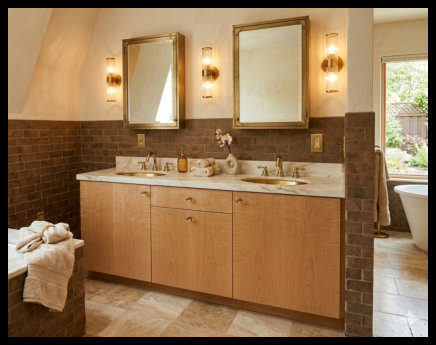 Custom 80-inch wide Maple wood bathroom vanity featuring three large slab doors and a premium clear-coat finish for a natural modern look.