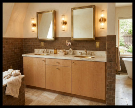 Custom 80-inch wide Maple wood bathroom vanity featuring three large slab doors and a premium clear-coat finish for a natural modern look.
